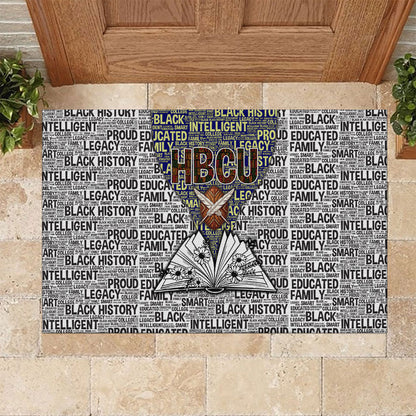 HBCU Black History Legacy Rubber Doormat Word Cloud African Shield Knowledge Book