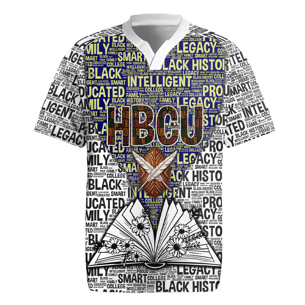 HBCU Black History Legacy Rugby Jersey Word Cloud African Shield Knowledge Book