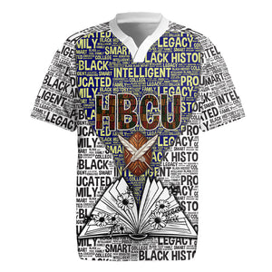HBCU Black History Legacy Rugby Jersey Word Cloud African Shield Knowledge Book