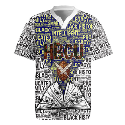 HBCU Black History Legacy Rugby Jersey Word Cloud African Shield Knowledge Book