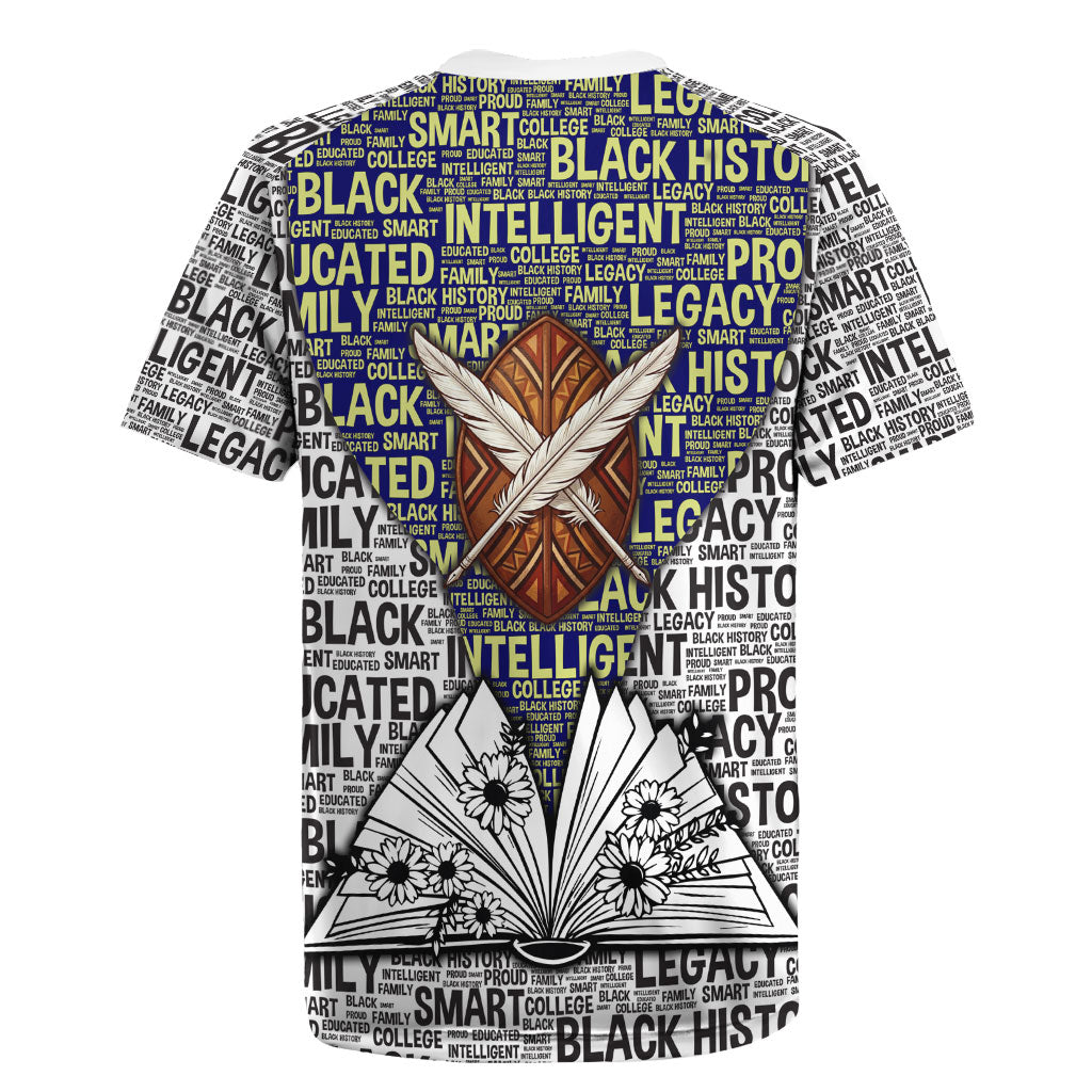 HBCU Black History Legacy Rugby Jersey Word Cloud African Shield Knowledge Book