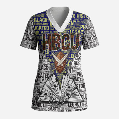 HBCU Black History Legacy Scrub Top Word Cloud African Shield Knowledge Book