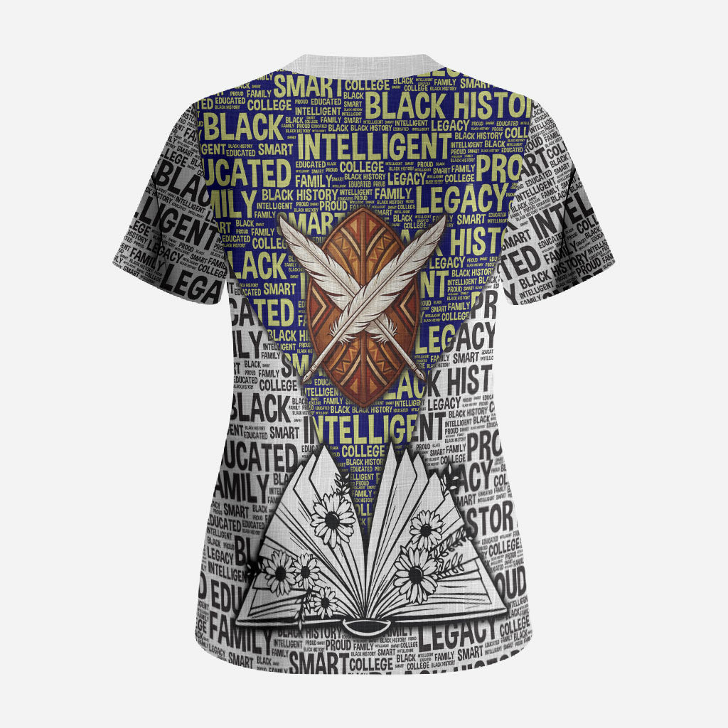 HBCU Black History Legacy Scrub Top Word Cloud African Shield Knowledge Book