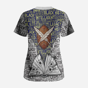 HBCU Black History Legacy Scrub Top Word Cloud African Shield Knowledge Book