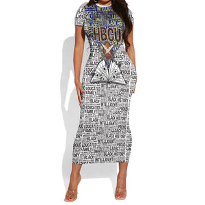HBCU Black History Legacy Short Sleeve Bodycon Dress Word Cloud African Shield Knowledge Book