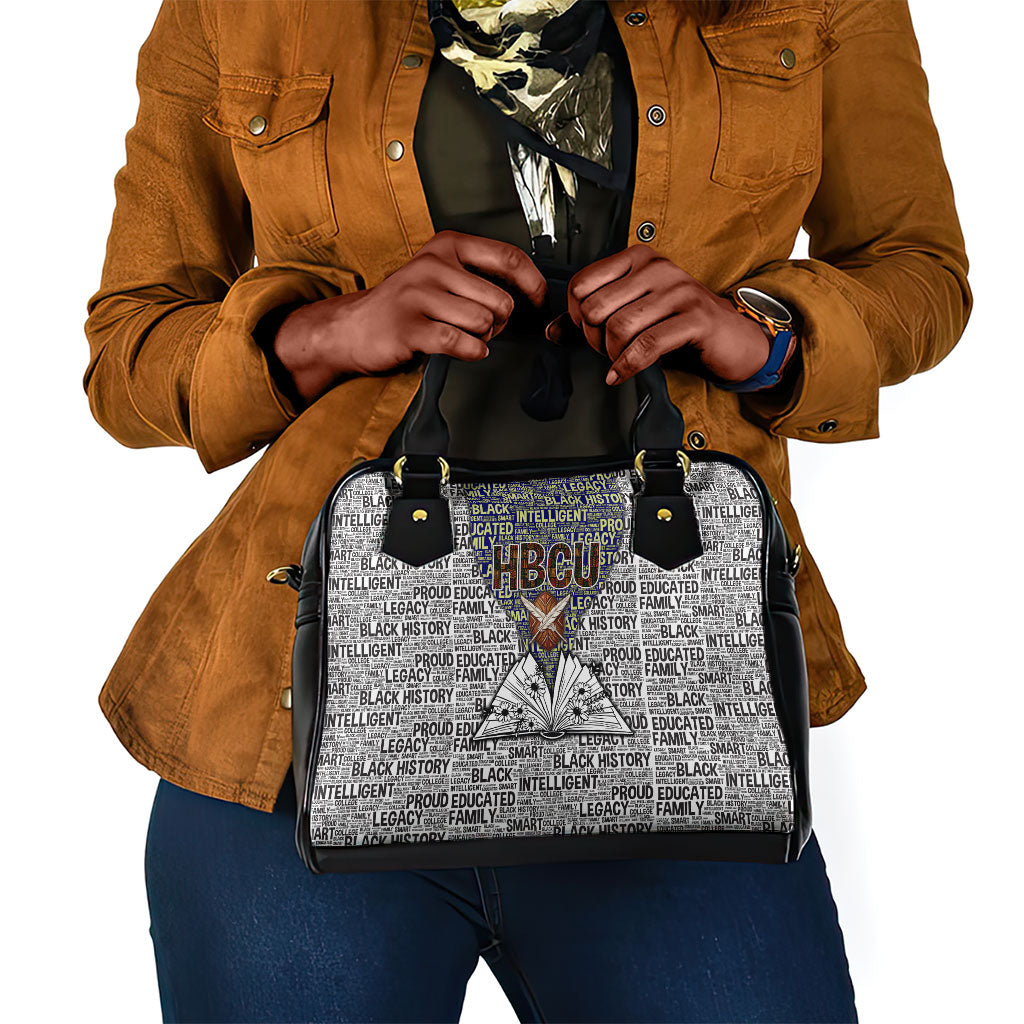 HBCU Black History Legacy Shoulder Handbag Word Cloud African Shield Knowledge Book