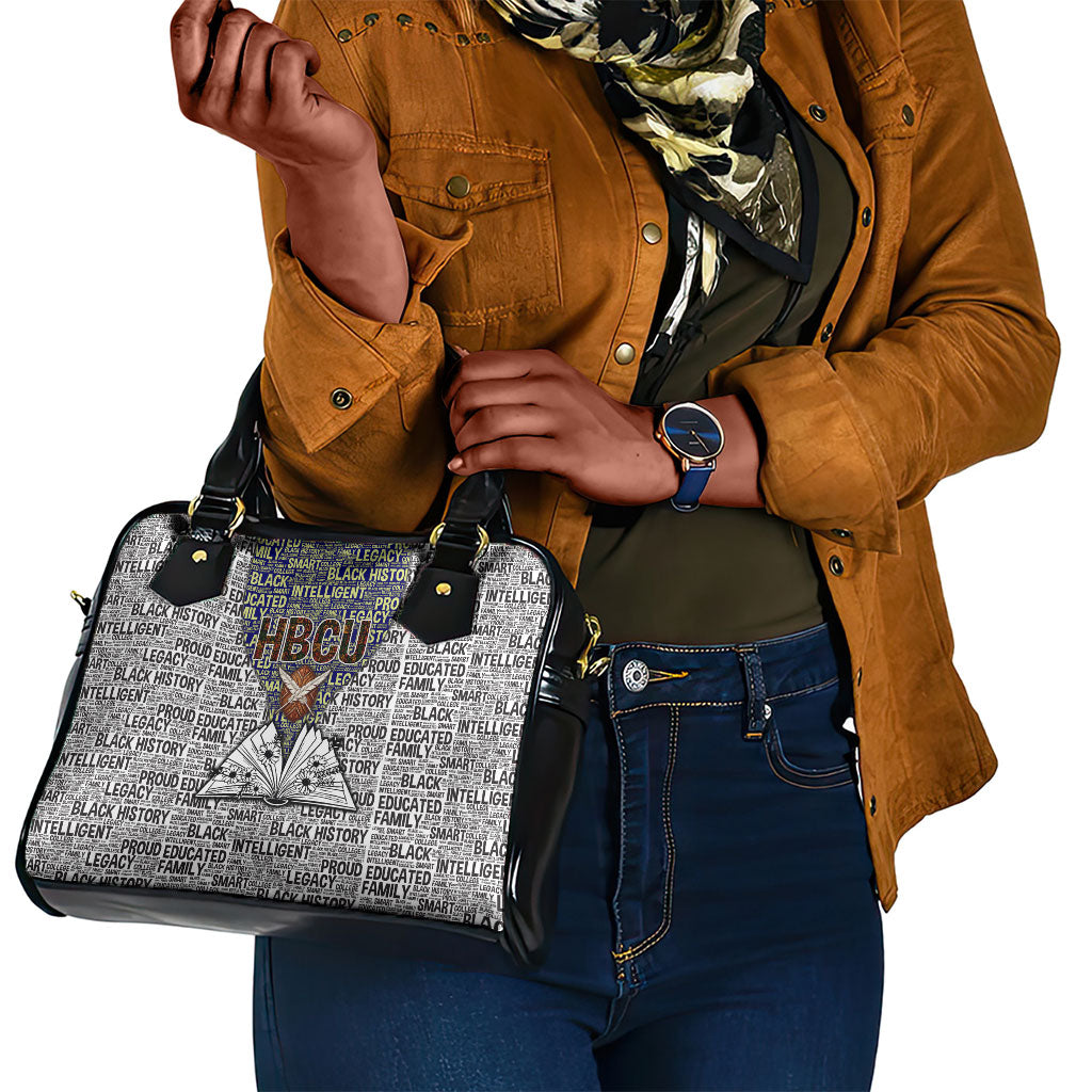 HBCU Black History Legacy Shoulder Handbag Word Cloud African Shield Knowledge Book
