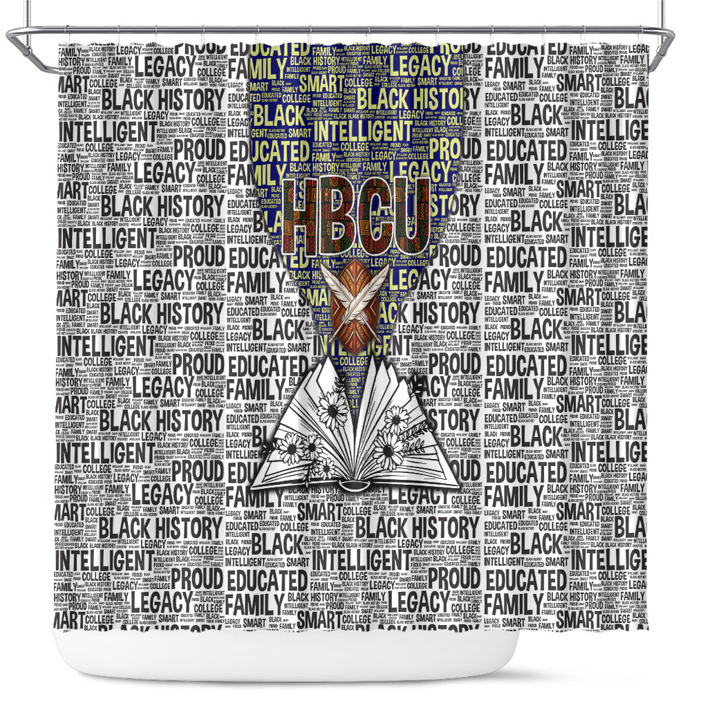 HBCU Black History Legacy Shower Curtain Word Cloud African Shield Knowledge Book