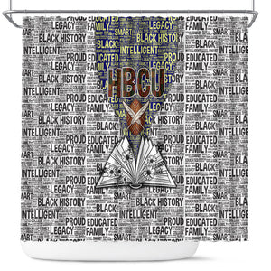 HBCU Black History Legacy Shower Curtain Word Cloud African Shield Knowledge Book