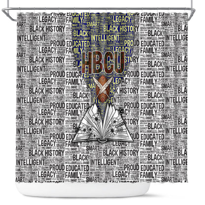 HBCU Black History Legacy Shower Curtain Word Cloud African Shield Knowledge Book