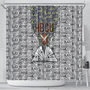 HBCU Black History Legacy Shower Curtain Word Cloud African Shield Knowledge Book