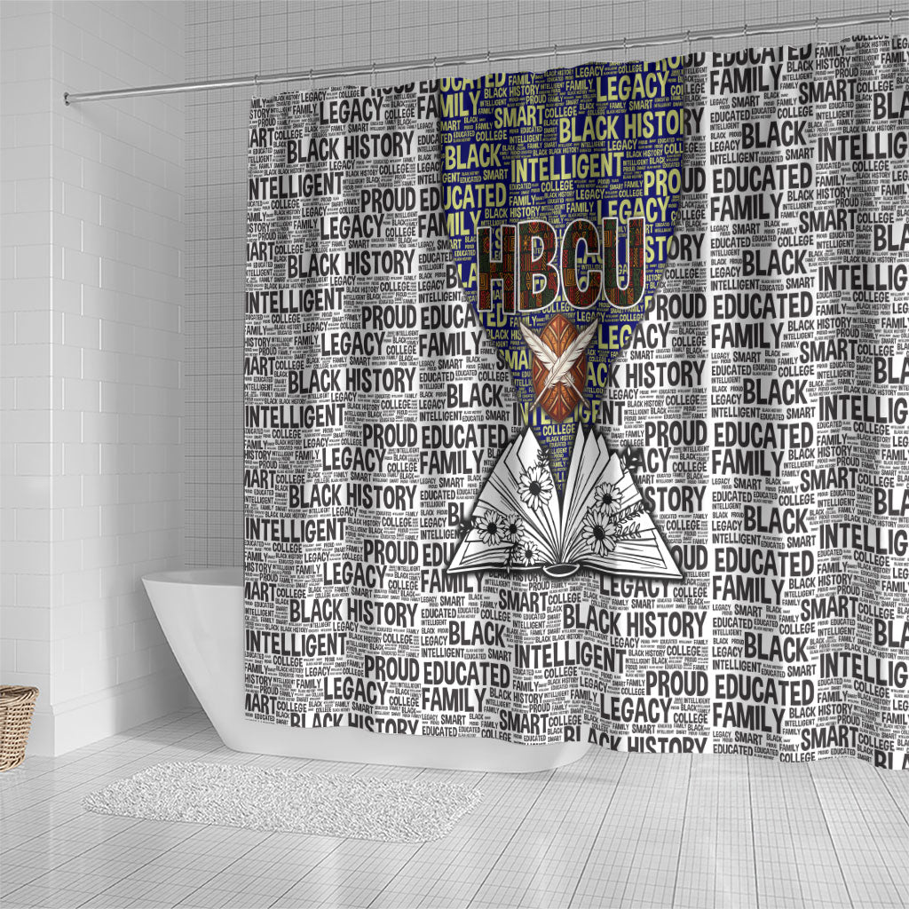 HBCU Black History Legacy Shower Curtain Word Cloud African Shield Knowledge Book
