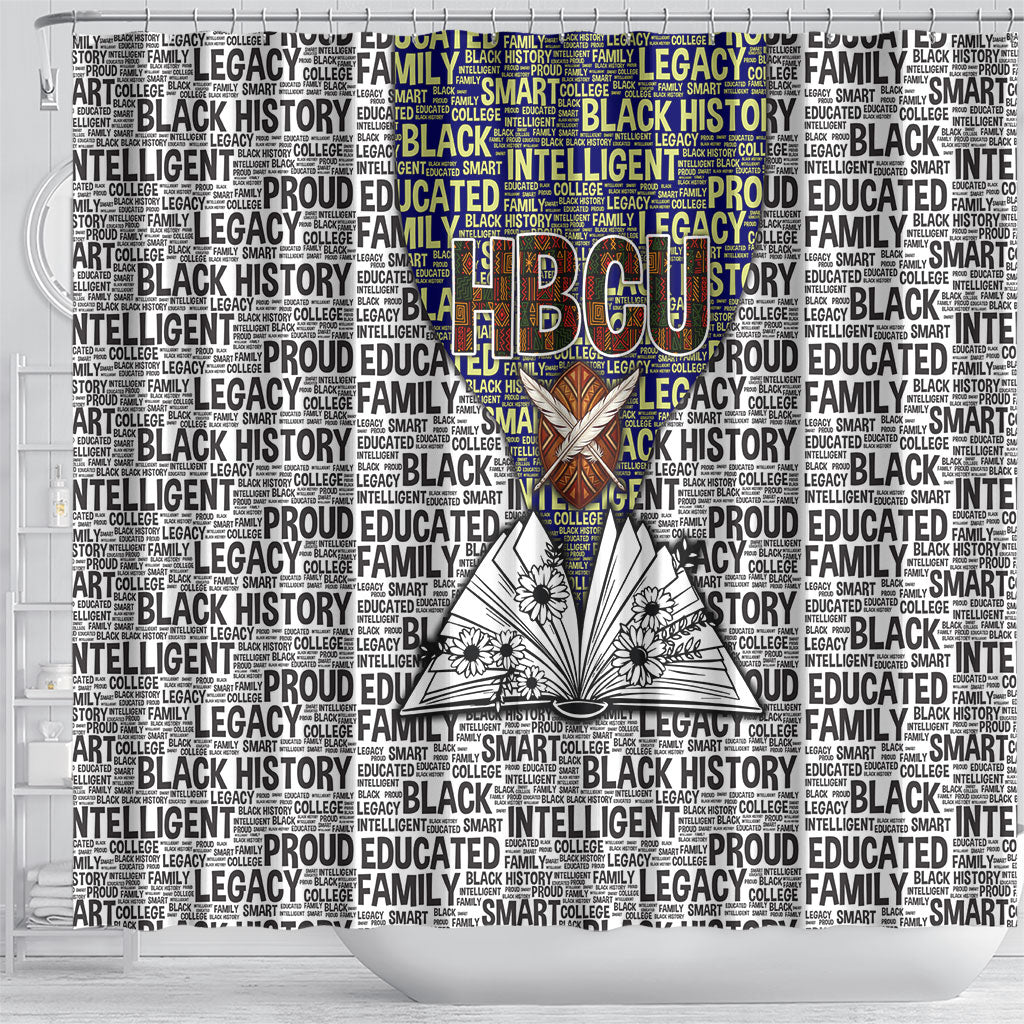 HBCU Black History Legacy Shower Curtain Word Cloud African Shield Knowledge Book