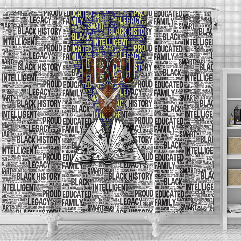 HBCU Black History Legacy Shower Curtain Word Cloud African Shield Knowledge Book