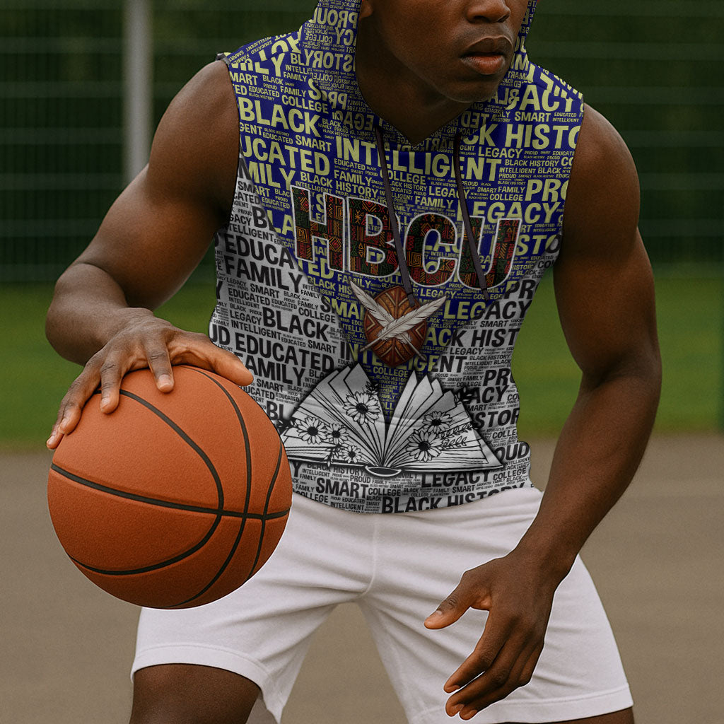 HBCU Black History Legacy Sleeveless Hoodie Word Cloud African Shield Knowledge Book