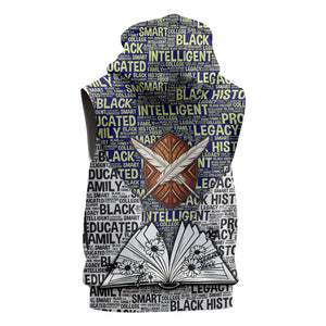 HBCU Black History Legacy Sleeveless Zip Hoodie Word Cloud African Shield Knowledge Book