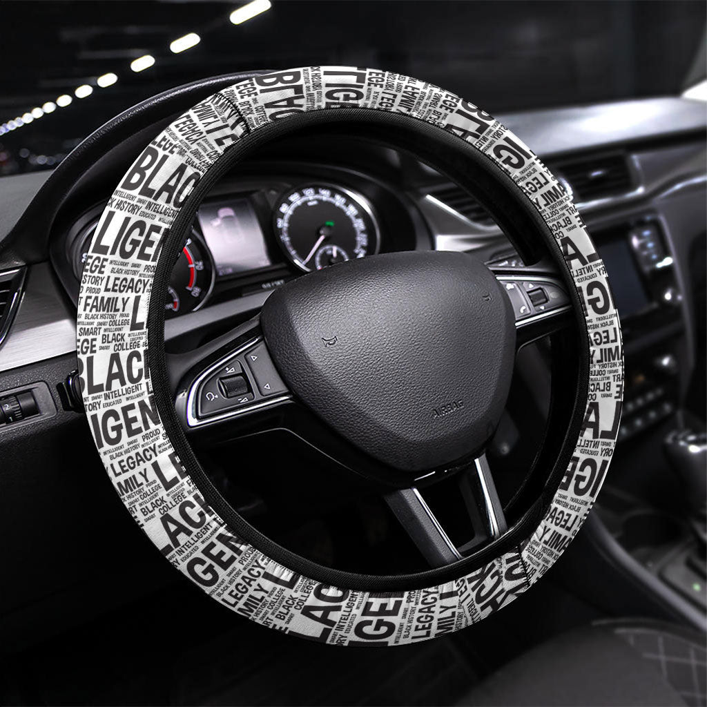 HBCU Black History Legacy Steering Wheel Cover Word Cloud African Shield Knowledge Book