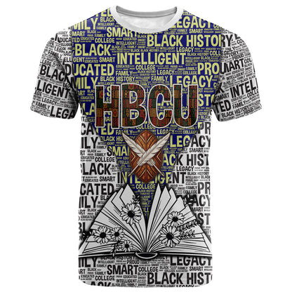 HBCU Black History Legacy T shirt Word Cloud African Shield Knowledge Book