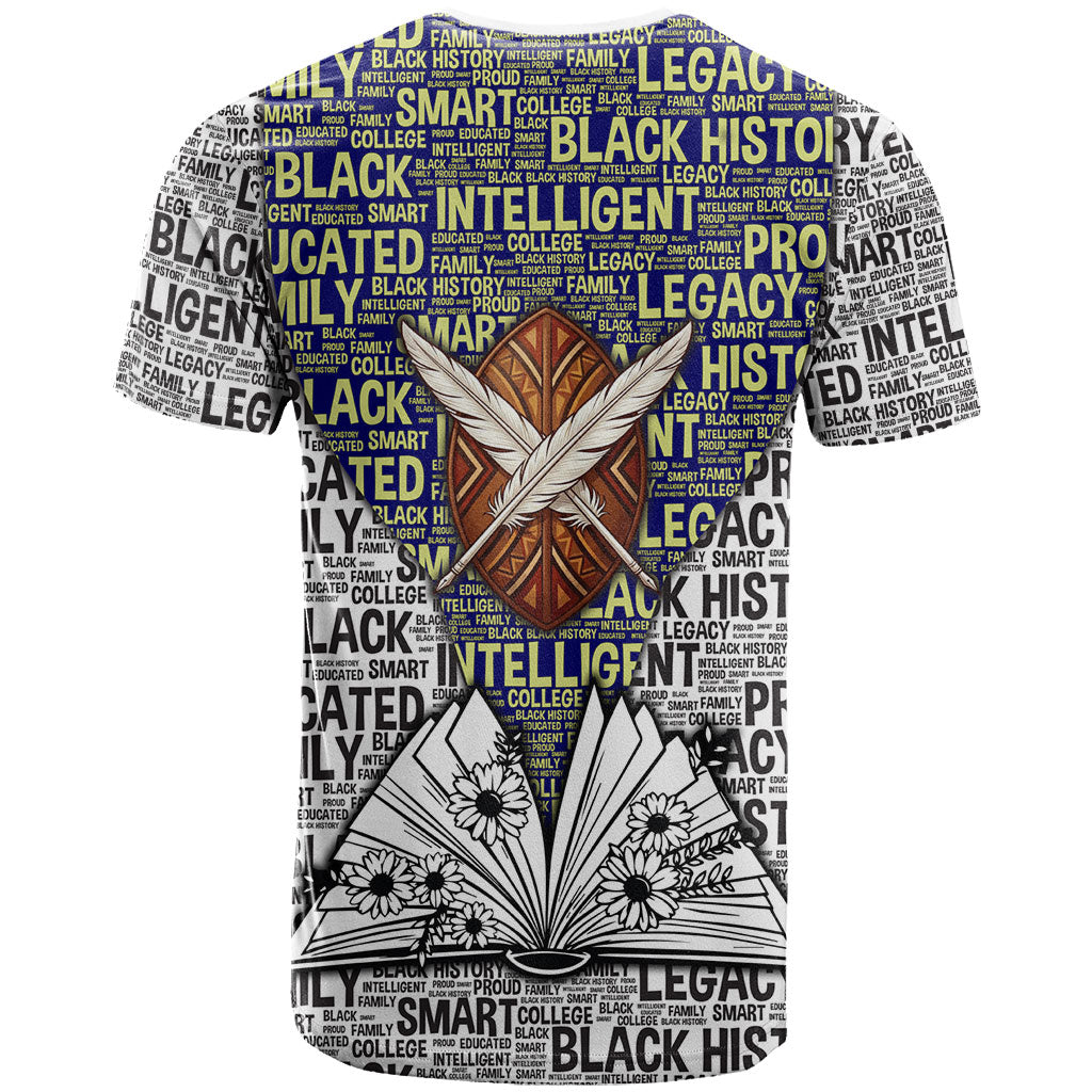 HBCU Black History Legacy T shirt Word Cloud African Shield Knowledge Book