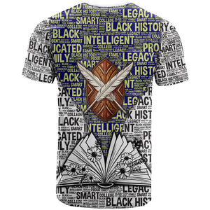 HBCU Black History Legacy T shirt Word Cloud African Shield Knowledge Book