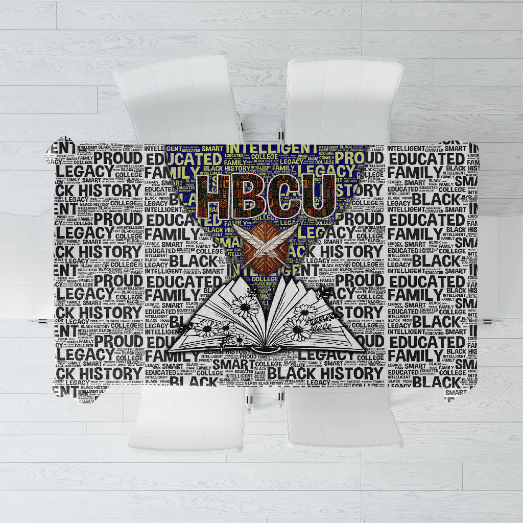 HBCU Black History Legacy Tablecloth Word Cloud African Shield Knowledge Book