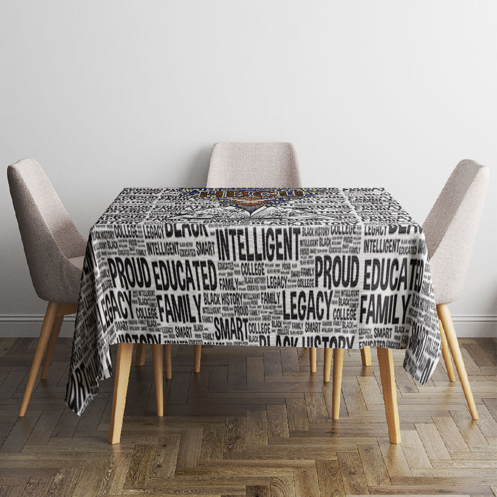 HBCU Black History Legacy Tablecloth Word Cloud African Shield Knowledge Book
