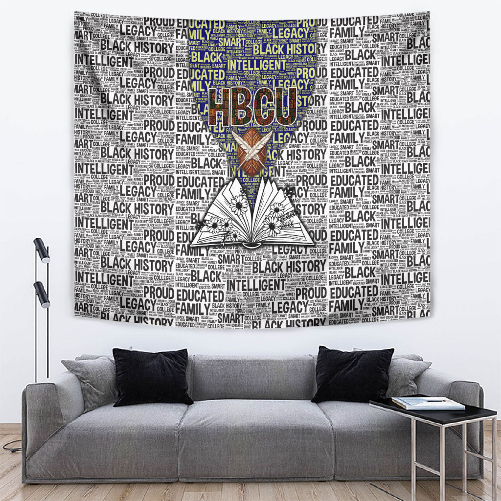 HBCU Black History Legacy Tapestry Word Cloud African Shield Knowledge Book