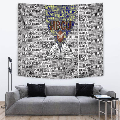 HBCU Black History Legacy Tapestry Word Cloud African Shield Knowledge Book