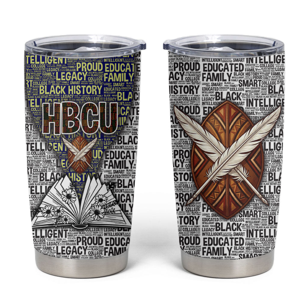 HBCU Black History Legacy Tumbler Cup Word Cloud African Shield Knowledge Book