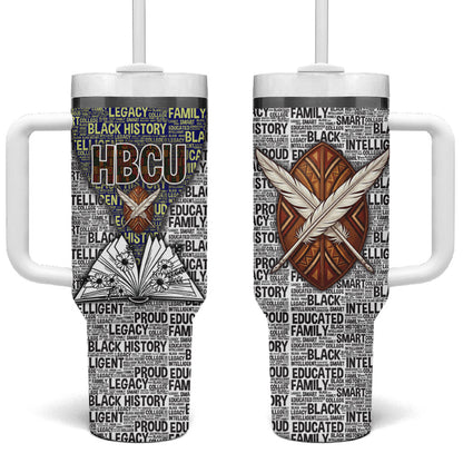 HBCU Black History Legacy Tumbler With Handle Word Cloud African Shield Knowledge Book