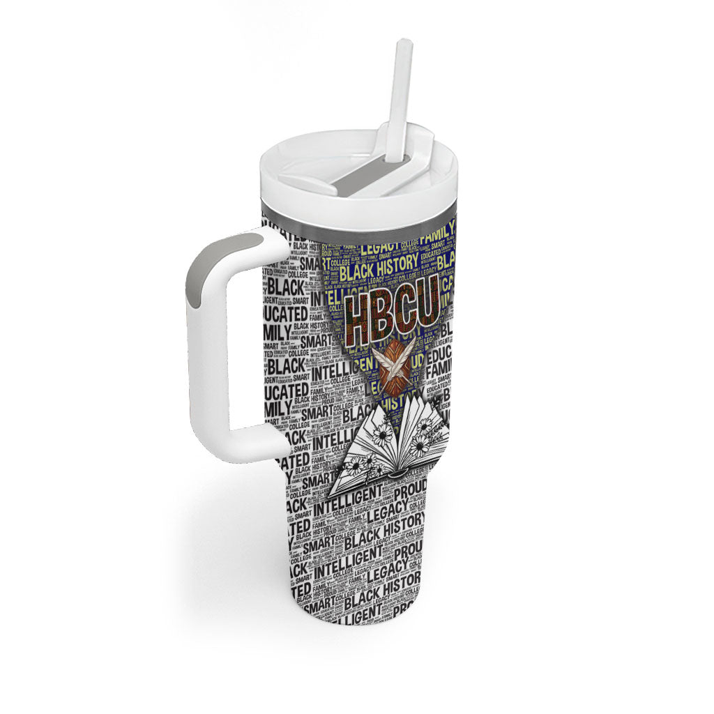 HBCU Black History Legacy Tumbler With Handle Word Cloud African Shield Knowledge Book