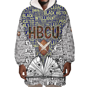 HBCU Black History Legacy Wearable Blanket Hoodie Word Cloud African Shield Knowledge Book