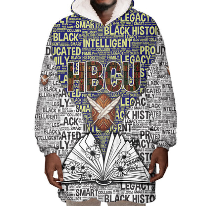 HBCU Black History Legacy Wearable Blanket Hoodie Word Cloud African Shield Knowledge Book