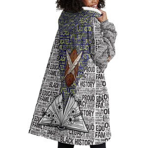 HBCU Black History Legacy Wearable Blanket Hoodie Word Cloud African Shield Knowledge Book