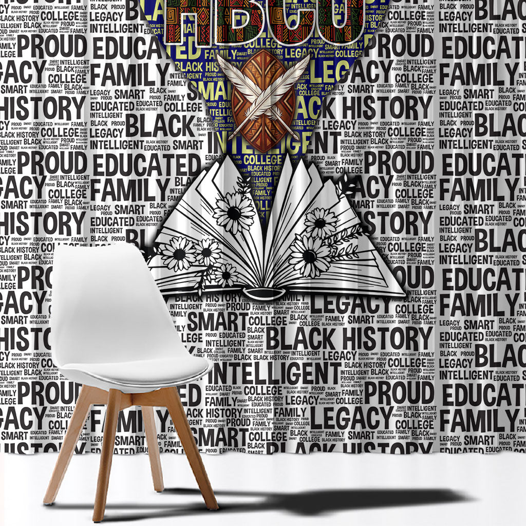 HBCU Black History Legacy Window Curtain Word Cloud African Shield Knowledge Book