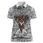 HBCU Black History Legacy Women Polo Shirt Word Cloud African Shield Knowledge Book