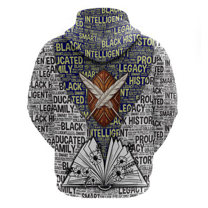 HBCU Black History Legacy Zip Hoodie Word Cloud African Shield Knowledge Book