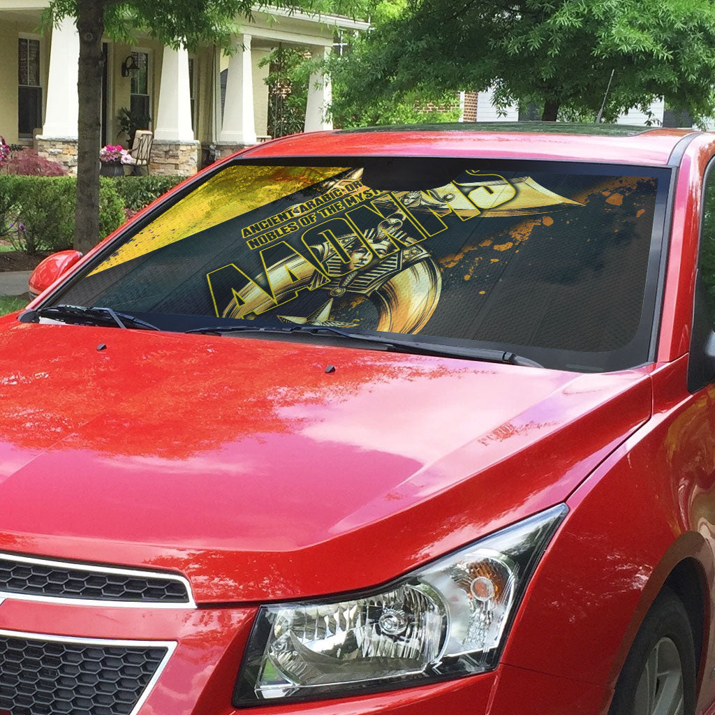Nobles Shriners Pharaoh Auto Sun Shade Egyptian Pharaoh King Tut Art With Gold Scimitar Emblem