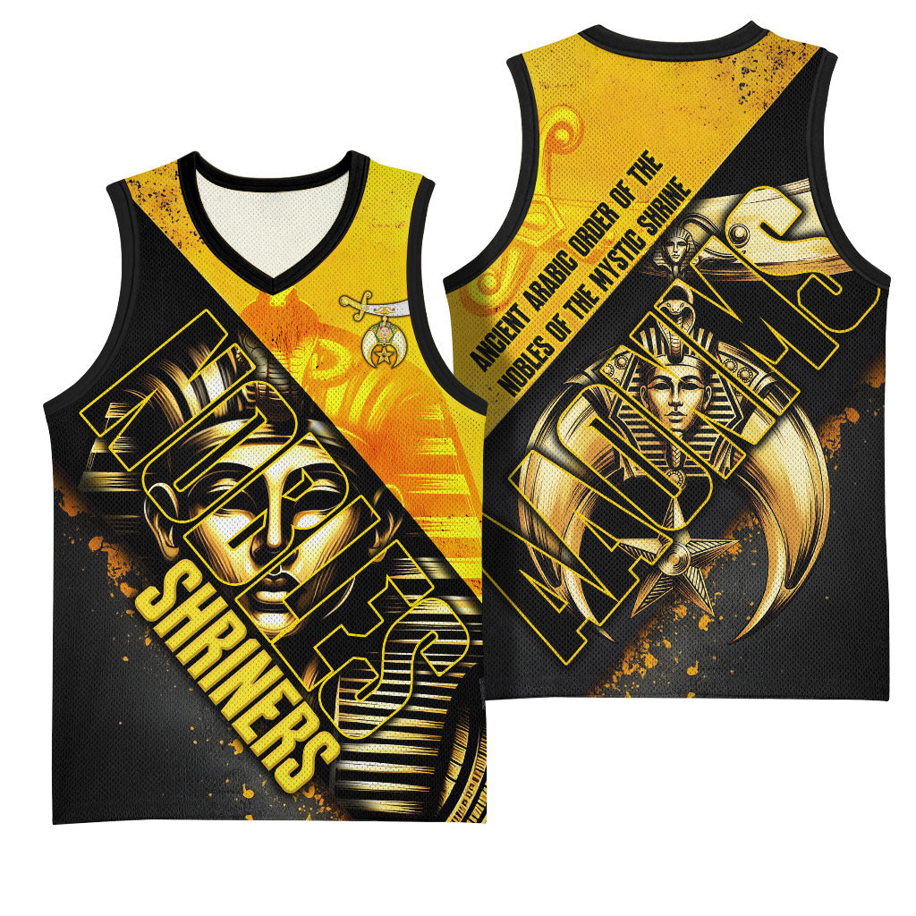 Nobles Shriners Pharaoh Basketball Jersey Egyptian Pharaoh King Tut Art With Gold Scimitar Emblem