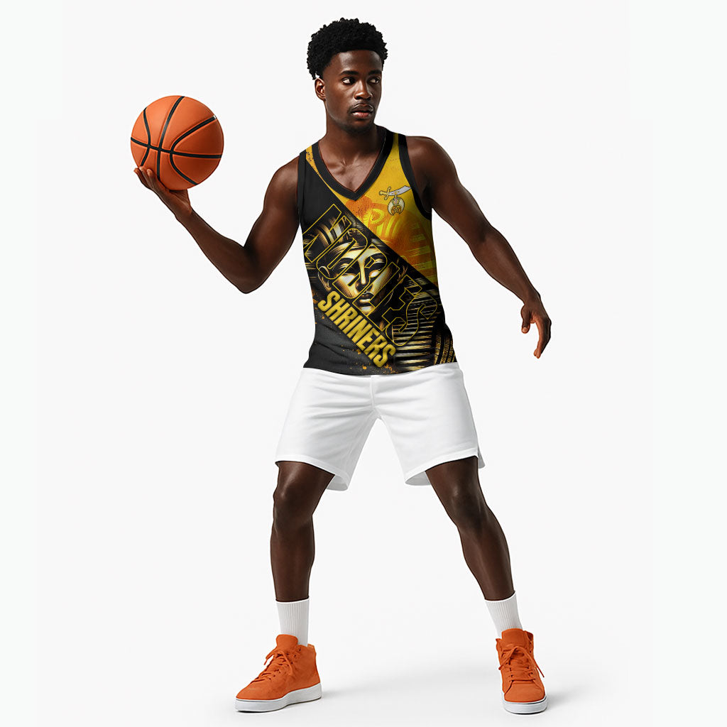Nobles Shriners Pharaoh Basketball Jersey Egyptian Pharaoh King Tut Art With Gold Scimitar Emblem