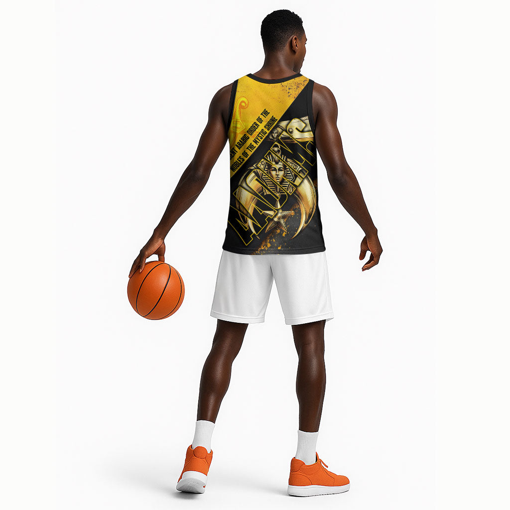 Nobles Shriners Pharaoh Basketball Jersey Egyptian Pharaoh King Tut Art With Gold Scimitar Emblem