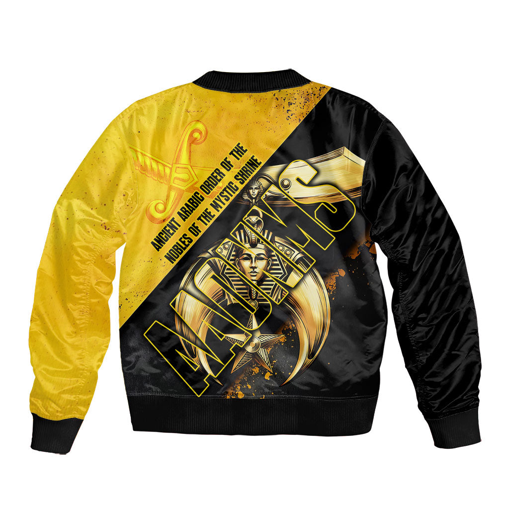 Nobles Shriners Pharaoh Bomber Jacket Egyptian Pharaoh King Tut Art With Gold Scimitar Emblem