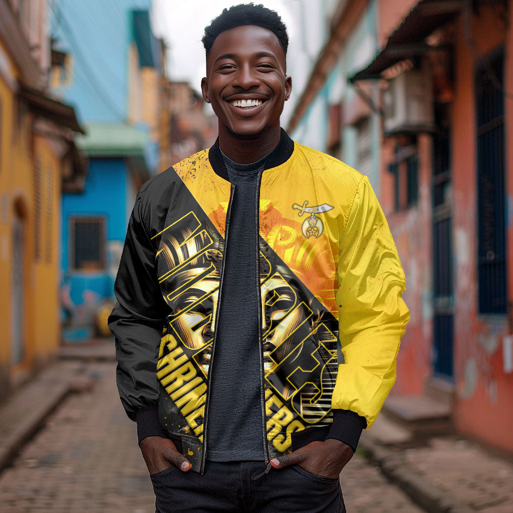 Nobles Shriners Pharaoh Bomber Jacket Egyptian Pharaoh King Tut Art With Gold Scimitar Emblem