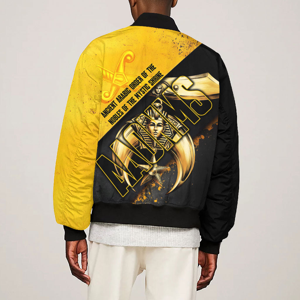 Nobles Shriners Pharaoh Bomber Jacket Egyptian Pharaoh King Tut Art With Gold Scimitar Emblem