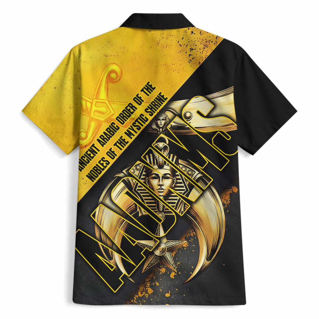 Nobles Shriners Pharaoh Hawaiian Shirt Egyptian Pharaoh King Tut Art With Gold Scimitar Emblem