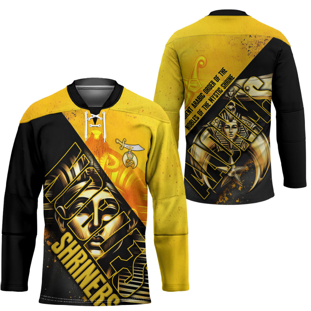 Nobles Shriners Pharaoh Hockey Jersey Egyptian Pharaoh King Tut Art With Gold Scimitar Emblem