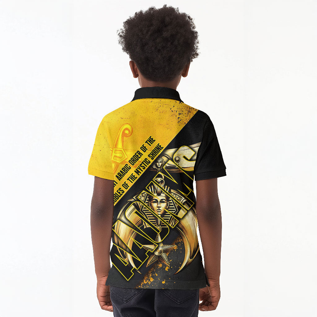 Nobles Shriners Pharaoh Kid Polo Shirt Egyptian Pharaoh King Tut Art With Gold Scimitar Emblem