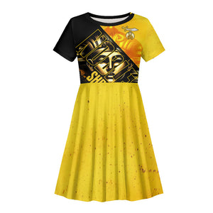 Nobles Shriners Pharaoh Kid Short Sleeve Dress Egyptian Pharaoh King Tut Art With Gold Scimitar Emblem