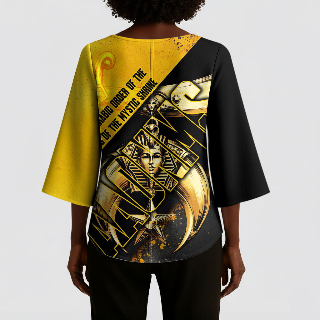 Nobles Shriners Pharaoh Kimono Sleeve Blouse Egyptian Pharaoh King Tut Art With Gold Scimitar Emblem