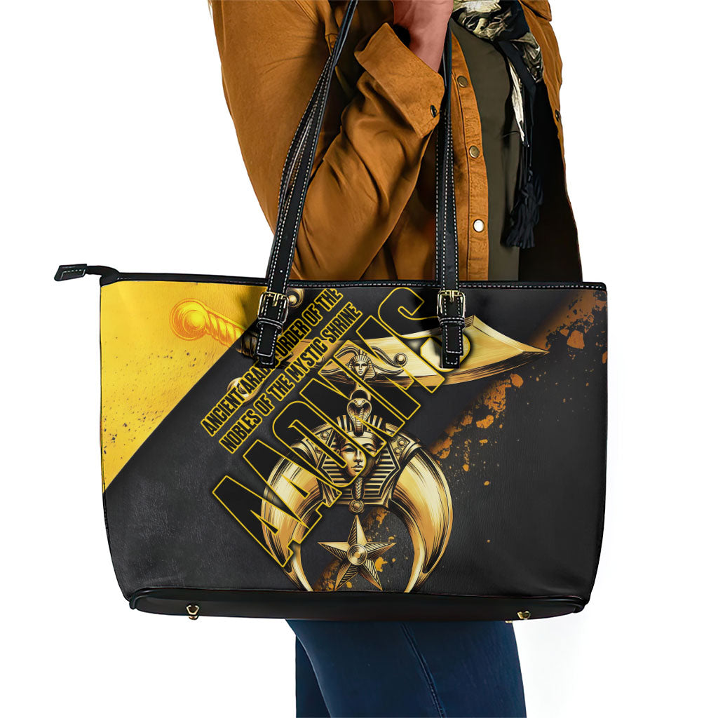 Nobles Shriners Pharaoh Leather Tote Bag Egyptian Pharaoh King Tut Art With Gold Scimitar Emblem